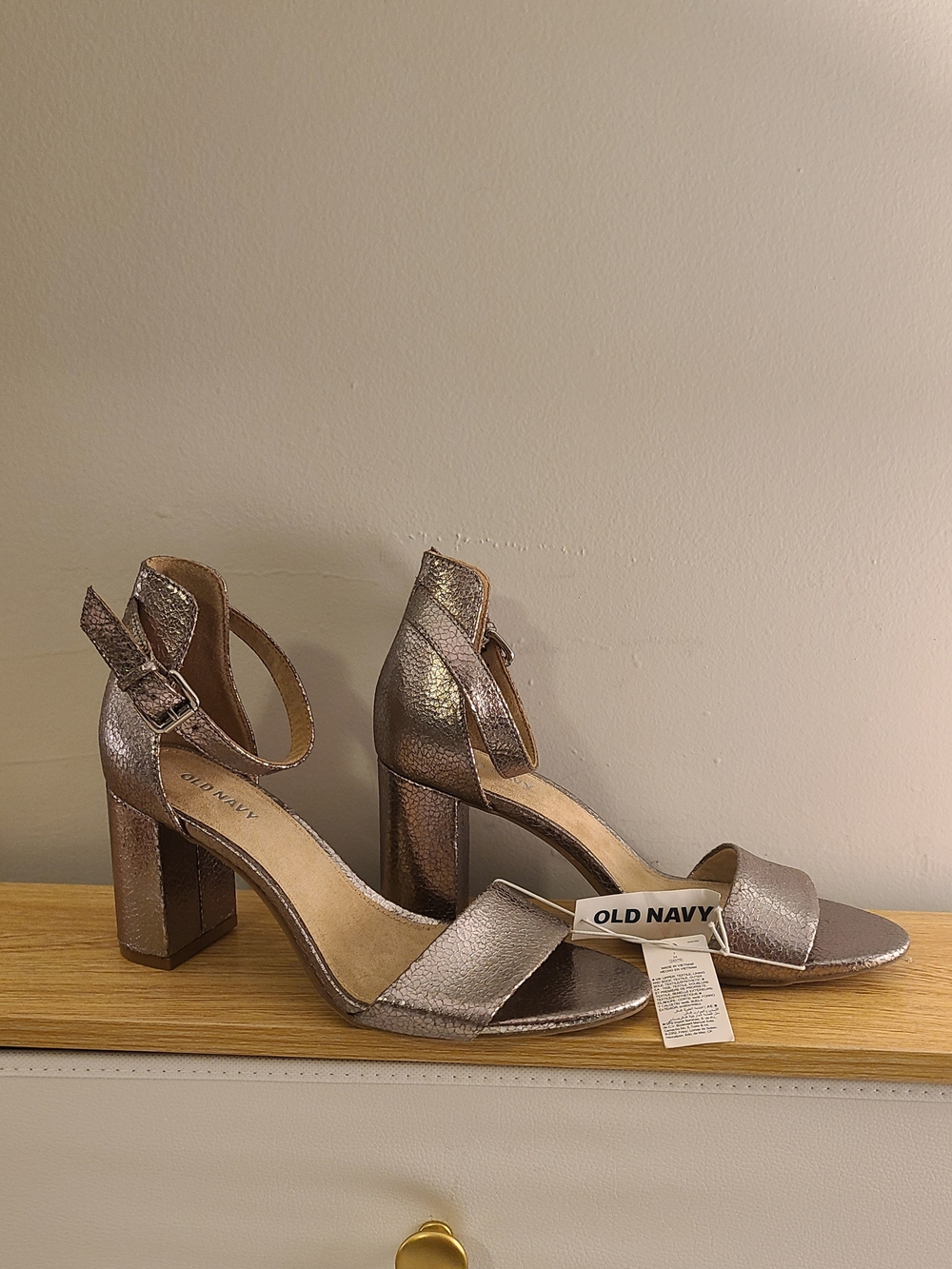 Old Navy Metallic Rose Gold Block Heel Ankle-Strap Sandals